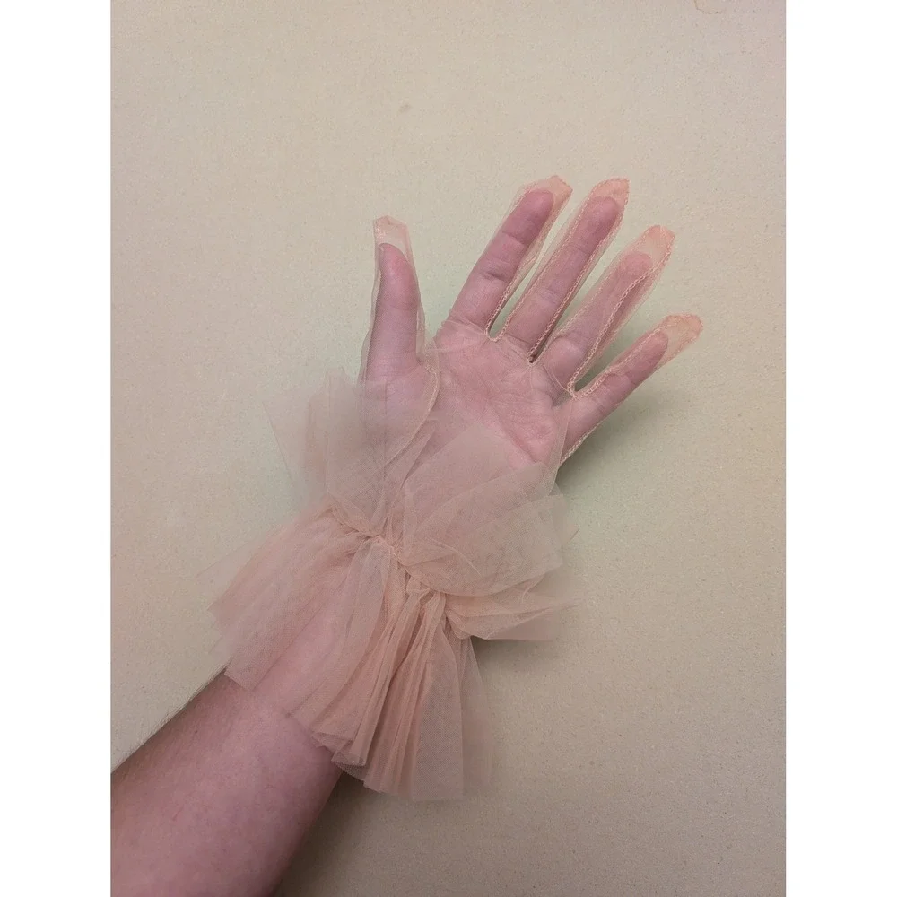 Pink Sheer Tulle Ruffle Cuff Formal Gloves Coquette Balletcore Bridal Wedding